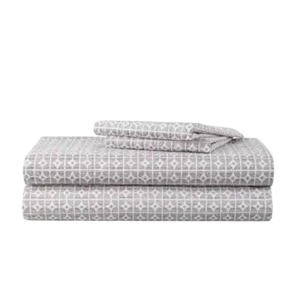 Home Expressions Soft Touch Micro Sheet Set Geo Gray Drizzle King Size - Picture 1 of 2